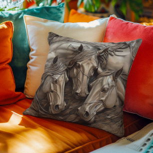 Metal Carved Look Horse Portrait  Cushion