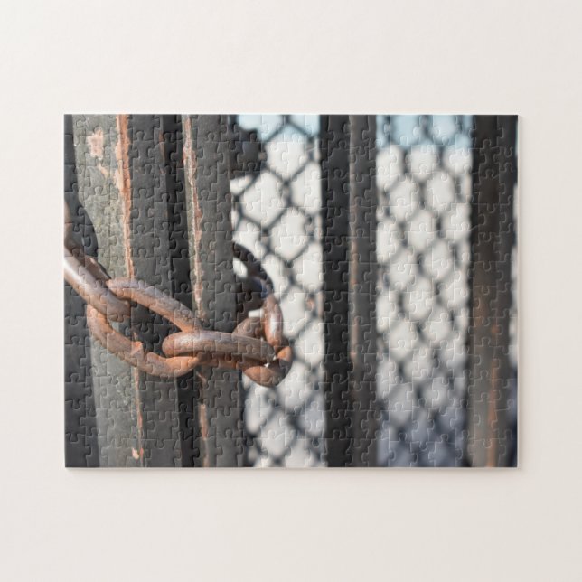 Metal Chain Link Fence Original NYC Photograph Jigsaw Puzzle (Horizontal)