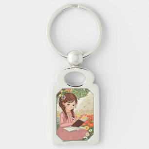 Metal Chevron A young woman with braided hair Key Ring
