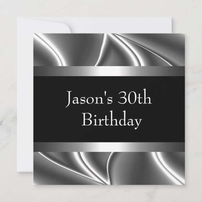 Metal Chrome Black White Style Silver Mens 30th Invitation (Front)