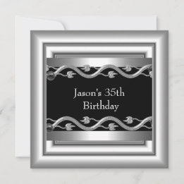Metal Chrome Black White Style Silver Mens 35th 5 Invitation