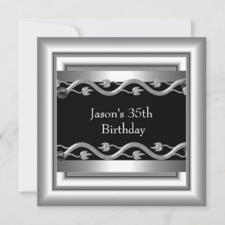 Metal Chrome Black White Style Silver Mens 35th 5 Invitation