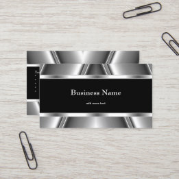 Metal Chrome Elegant Black & White Style Silver Business Card