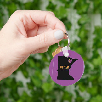 Metal Circle Keychain, 2", Minnesota, Uffda Key Ring