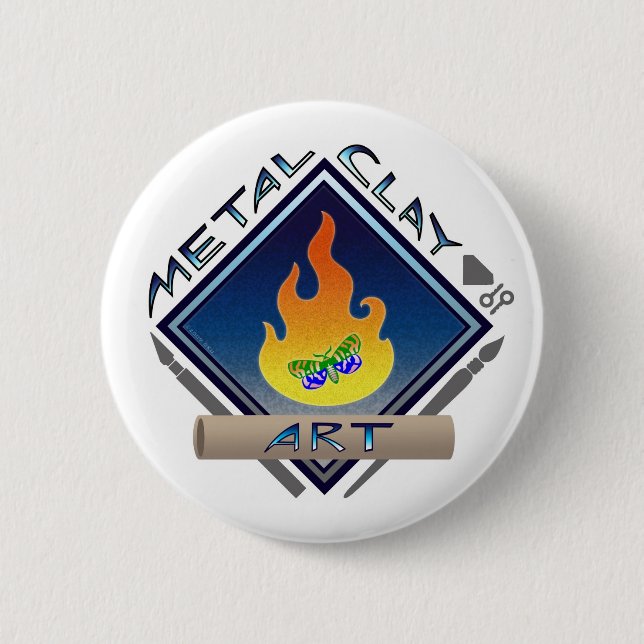 Metal Clay Art (blue) 6 Cm Round Badge (Front)
