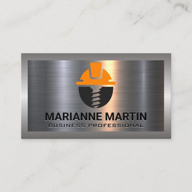 Metal | Construction Hard Hat Logo Business Card (Front)
