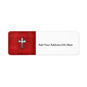 Metal Cross on Red Leather Return Address Label