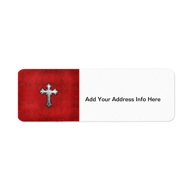 Metal Cross on Red Leather Return Address Label (Front)