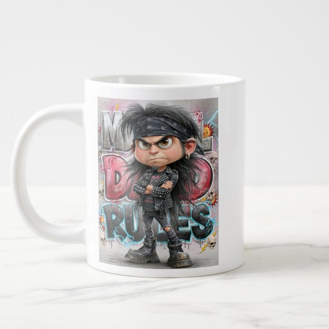 Metal Dad Rules Grumpy Large Coffee Mug (Left)