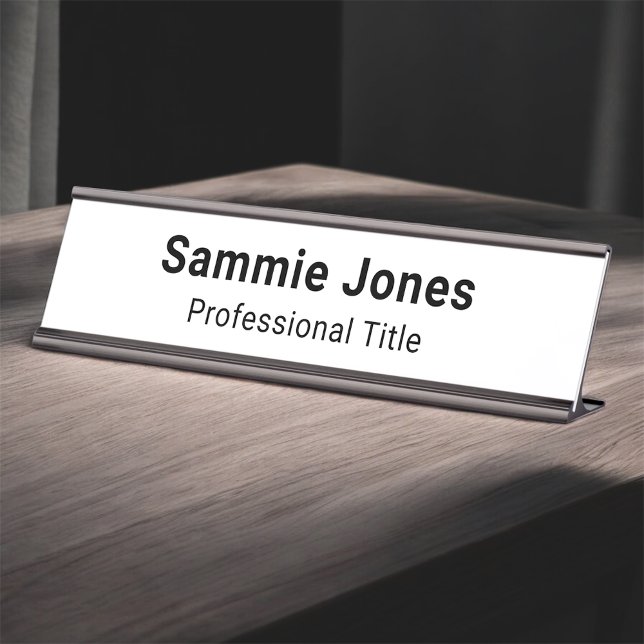 Metal Desk Name Plate for Business Custom Printed (MISOOK White Name Plate with Job Title)