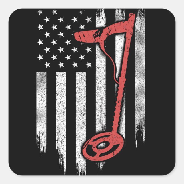 Metal Detecting American Flag Square Sticker (Front)