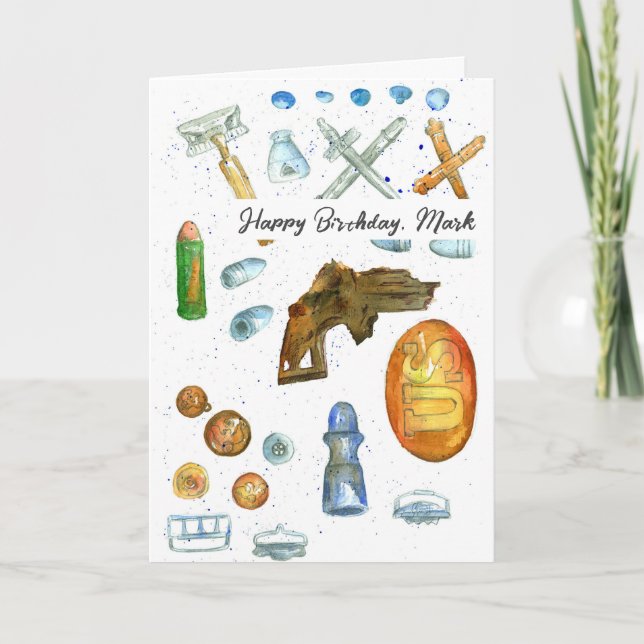 Metal Detecting Happy Birthday Treasure Hunter Card (Front)