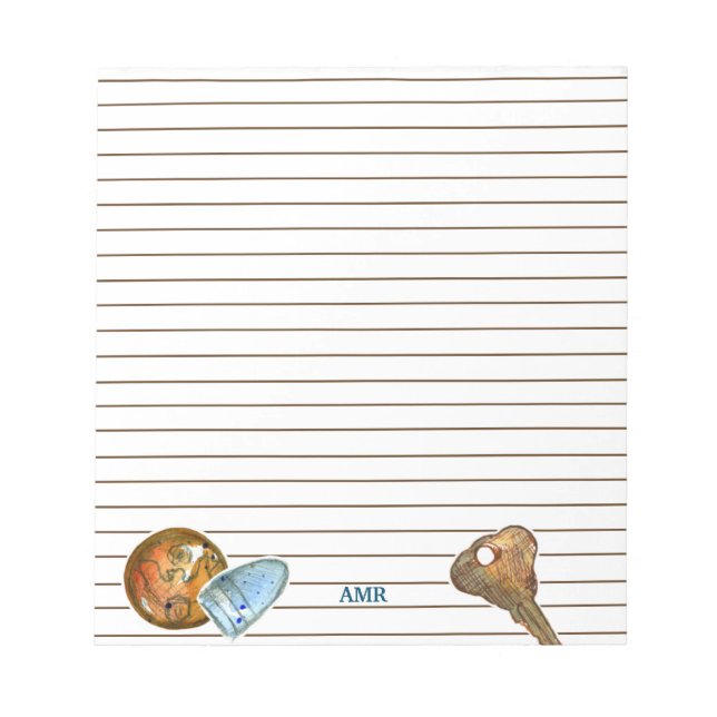 Metal Detecting Treasures Keys Buttons Monogram Notepad (Front)