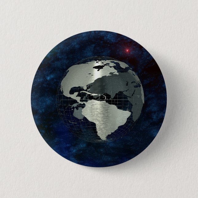 Metal Earth Globe 6 Cm Round Badge (Front)