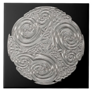 Metal engraved art nouveau medallion ceramic tile