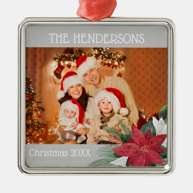 Metal Family Photos Christmas Ornament Poinsettia  (Front)