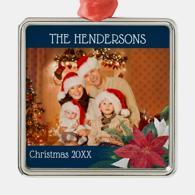 Metal Family Photos Christmas Ornament Poinsettia  (Front)
