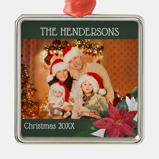 Metal Family Photos Christmas Ornament Poinsettia  (Front)