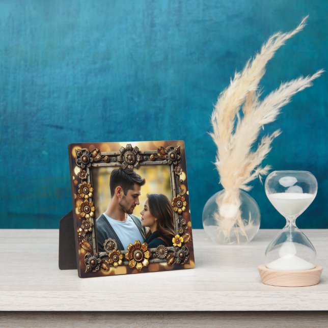 Metal Flowers Steampunk Personalised Photo Plaque (Insitu)