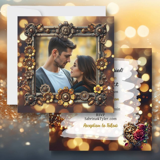 Metal Flowers Steampunk Personalised Wedding Invitation (Creator Uploaded)
