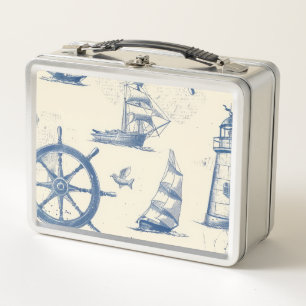 Metal Food Storage Box with Marine Details