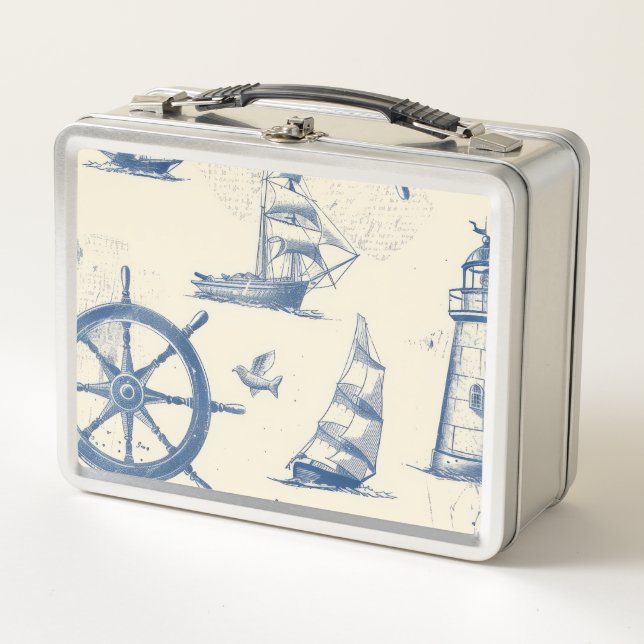 Metal Food Storage Box with Marine Details (Front)