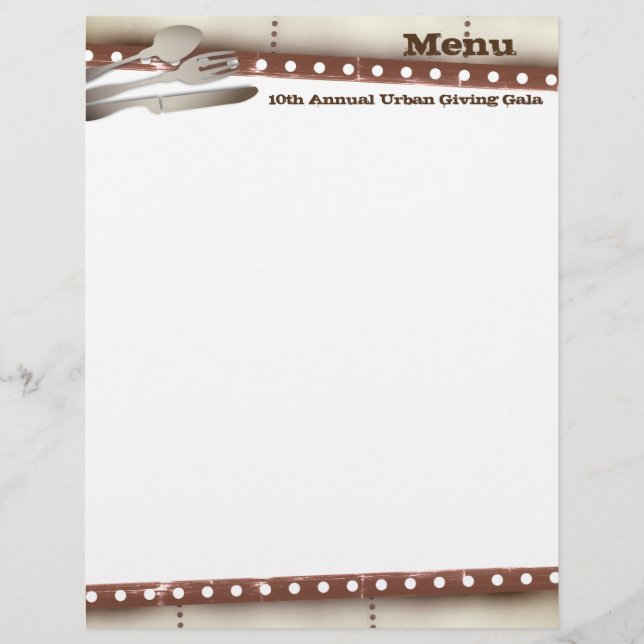 Metal fork personalised menu recipe letterhead (Front)