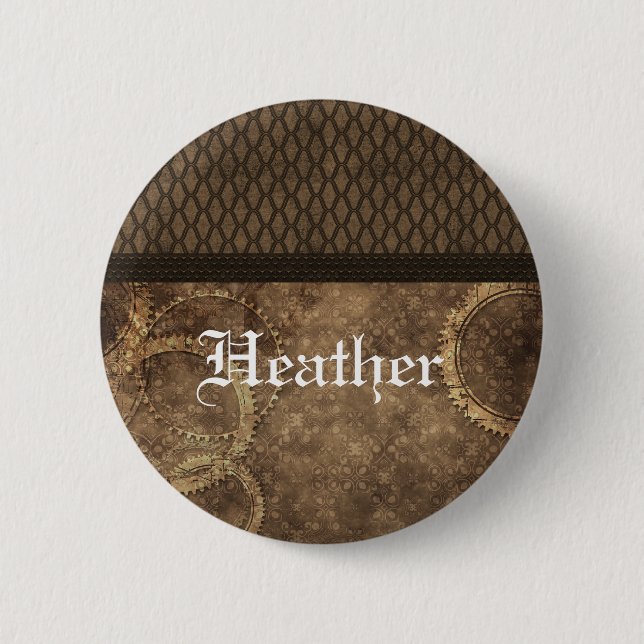 Metal Gear Steampunk Button, Brown 6 Cm Round Badge (Front)