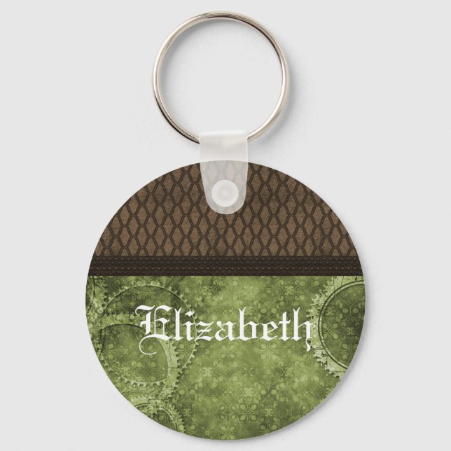 Metal Gear Steampunk Keychain, Green Key Ring (Front)