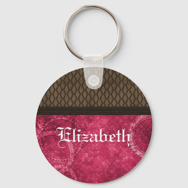 Metal Gear Steampunk Keychain, Pink Key Ring (Front)