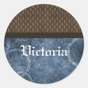 Metal Gear Steampunk Stickers, Blue Classic Round Sticker