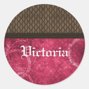 Metal Gear Steampunk Stickers, Pink Classic Round Sticker