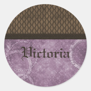 Metal Gear Steampunk Stickers, Purple Classic Round Sticker