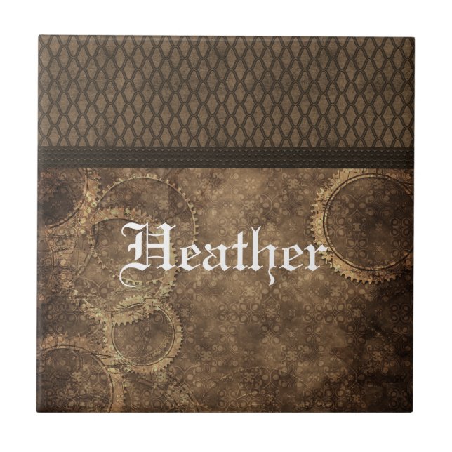 Metal Gear Steampunk Tile, Brown Ceramic Tile (Front)