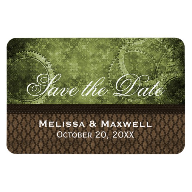 Metal Gears Save the Date Flexi Magnet, Green Magnet (Horizontal)