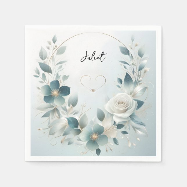 Metal Glam Shiny High End Silver Bridal Shower Napkin (Front)