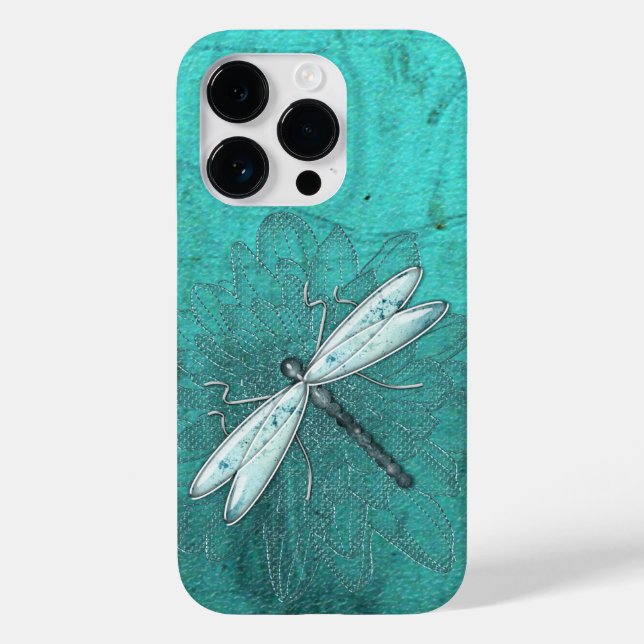 Metal Glass Dragonfly On Teal Green Case-Mate iPhone Case (Back)
