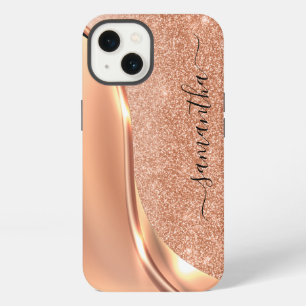 Metal Glitter Look 3-D Rose gold Wave Name iPhone 13 Case