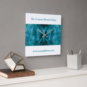 Metal Glow Blue Teeth Dental Clinic Dentist Gift Square Wall Clock