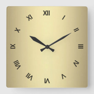 Metal Gold Look with Black Numerals Square Wall Clock