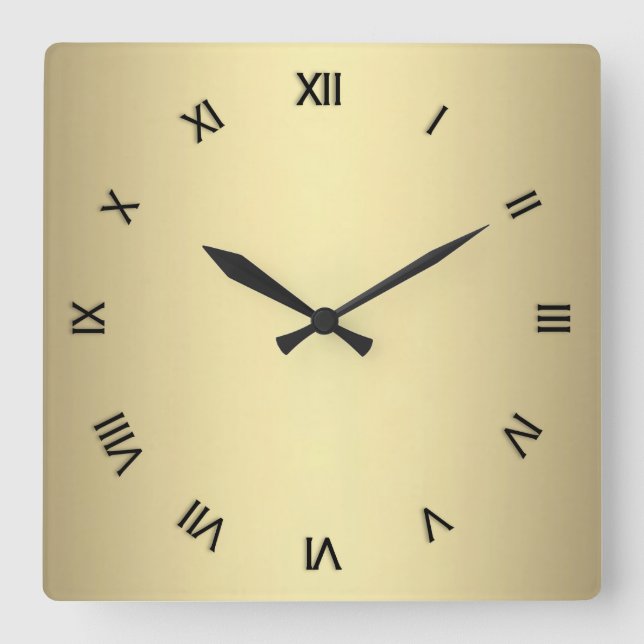 Metal Gold Look with Black Numerals Square Wall Clock (Front)
