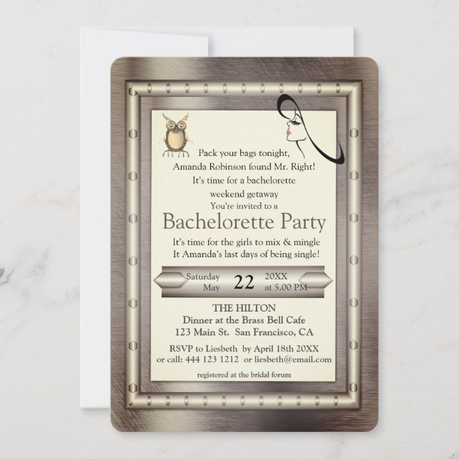Metal Gold, Silver - Brass Bachelorette Invitation (Front)