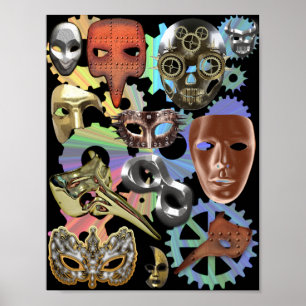 metal gold silver masquerade steampunk masks poster