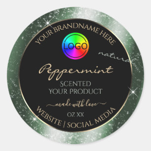 Metal Green Glitter Frame Product Label with Logo