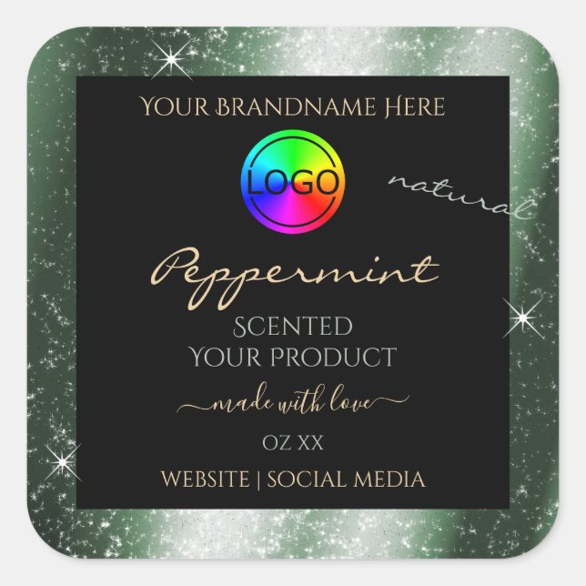 Metal Green Glitter Frame Product Label with Logo (Front)