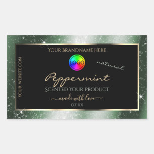 Metal Green Glitter Frame Product Label with Logo