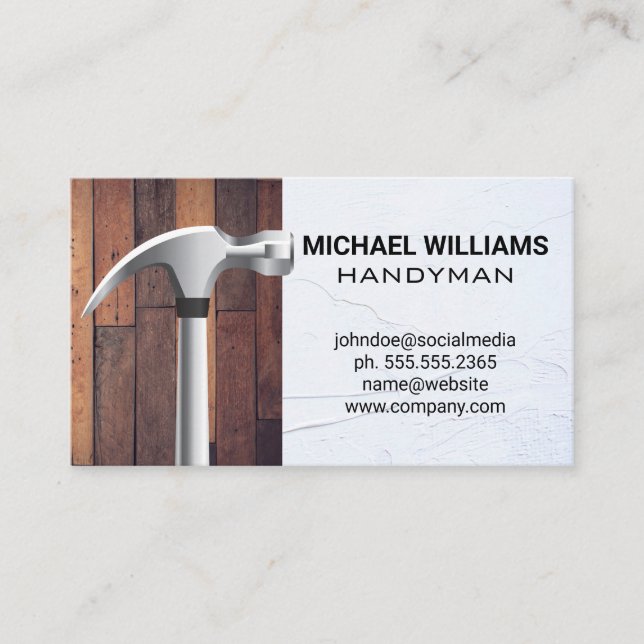 Metal Hammer | Handyman | Wood and Spackled Business Card (Front)