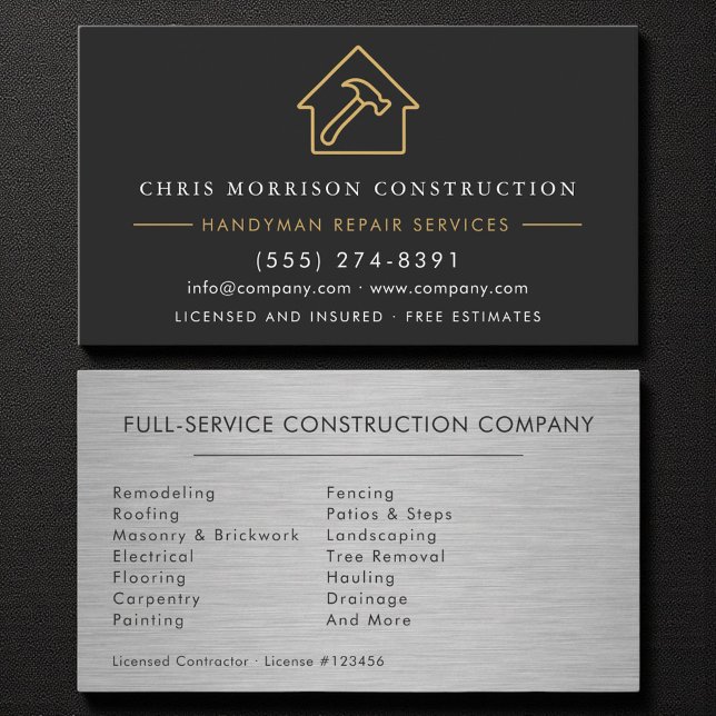 Metal Handyman Construction Black Gold  Business Card (Creator Uploaded)