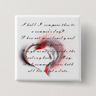Metal Heart with Shakespeare's sonnet 18 15 Cm Square Badge