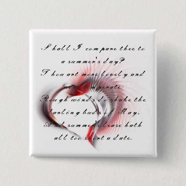 Metal Heart with Shakespeare's sonnet 18 15 Cm Square Badge (Front)